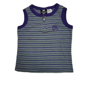 Y2K purple stripe top sleeveless embroidered‎ butterfly quarter zip 7/8